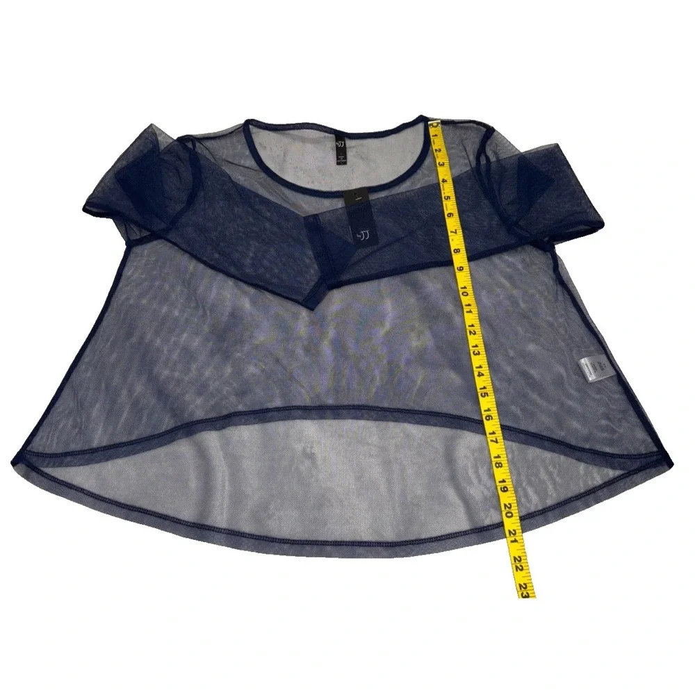 Blue Sheer Mesh Long Sleeve Top Blouse By JJ Size Small Blue‎ High Low Layer